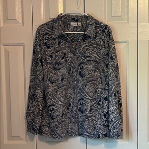 Kim Rogers Navy and White Paisley Blouse